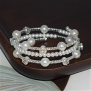 (SL 1 88 3  Silver)ins woman brief row Rhinestone Pearl surround bangle occidental style fashion all-Purpose bracelet