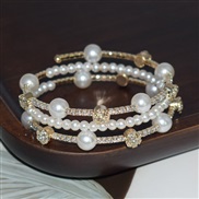 (SL 1 88 3  Gold)ins woman brief row Rhinestone Pearl surround bangle occidental style fashion all-Purpose bracelet