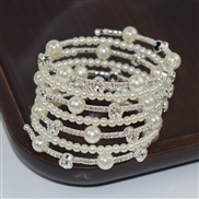 (SL 1 88 7  Silver)ins woman brief row Rhinestone Pearl surround bangle occidental style fashion all-Purpose bracelet