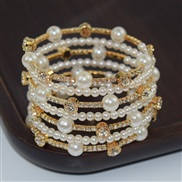 (SL 1 88 7  Gold)ins woman brief row Rhinestone Pearl surround bangle occidental style fashion all-Purpose bracelet