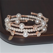 (SL 1 88 3  Rose Gold)ins woman brief row Rhinestone Pearl surround bangle occidental style fashion all-Purpose bracelet