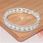 ( Silver)occidental style personality trend multilayer surround opening Rhinestone Pearl bangle all-Purpose ethnic styl