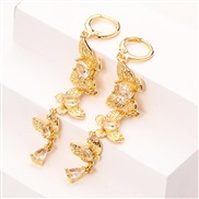 (Color 1)women bronze embed zircon long style butterfly earring high color retention bronze gold plated personality tem