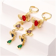 (Color 3)women bronze embed zircon long style butterfly earring high color retention bronze gold plated personality tem