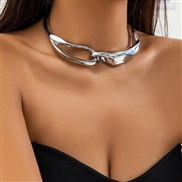 ( 1  White K 6 15)occidental style  personality punk wind Metal buckle Collar woman  geometry clavicle chain
