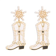( Beige)E occidental style exaggerating fashion creative long earrings  retro enamel diamond temperament snowflake Earr