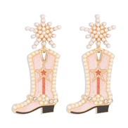 ( Pink)E occidental style exaggerating fashion creative long earrings  retro enamel diamond temperament snowflake Earri