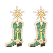( green)E occidental style exaggerating fashion creative long earrings  retro enamel diamond temperament snowflake Earr