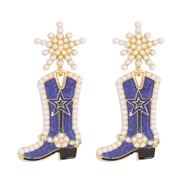 ( Navy blue)E occidental style exaggerating fashion creative long earrings  retro enamel diamond temperament snowflake 