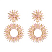 ( Pink)E occidental style exaggerating colorful diamond earrings  Bohemia ethnic style retro circle personality flowers