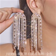(JXER94zircon  Tassels  Gold)occidental style exaggerating zircon Rhinestone earrings fully-jewelled super long tassel 