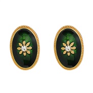 ( green)bronze earrings occidental style retro Earring woman enamel flowers Round ear stud silver