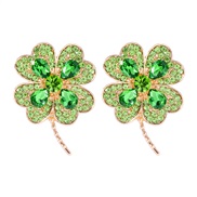 ( green)occidental style four clover ear stud diamond Pearl temperament Earring banquet Earring