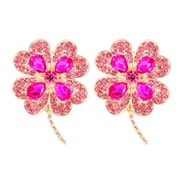 ( rose Red)occidental style four clover ear stud diamond Pearl temperament Earring banquet Earring
