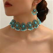occidental style fashion Bohemia noble wind turquoise accessories temperament necklace earring woman set