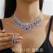 (JXTL21137 blue   necklace+) Rhinestone blue color necklace earrings two set banquet necklace