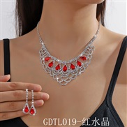 (GDTL 19red  crystal  necklace+)color bride crystal fully-jewelled necklace earrings two set high-end married necklace