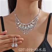 (GDTL 19 AB color necklace+)color bride crystal fully-jewelled necklace earrings two set high-end married necklace