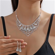 ( electroplated silvery )color bride crystal fully-jewelled necklace earrings two set high-end married necklace