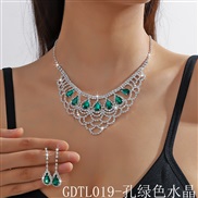 (GDTL 19 green  necklace+)color bride crystal fully-jewelled necklace earrings two set high-end married necklace