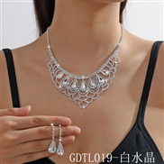 (GDTL 19  crystal necklace+)color bride crystal fully-jewelled necklace earrings two set high-end married necklace