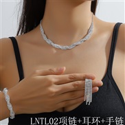 (LNTL 2 necklace++ Bracelet  silvery White Diamond )  occidental style fashion claw chain Rhinestone weave style neckla