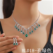 (BL 178  green crystal) occidental style  fully-jewelled color blue crystal Rhinestone necklace earrings set  two
