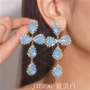 (JXER96 blue  crystal)occidental style temperament color crystal earrings exaggerating fashion drop long style earrings