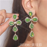 (JXER96 yellow  Green color crystal)occidental style temperament color crystal earrings exaggerating fashion drop long 