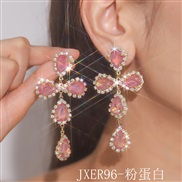 (JXER96  crystal)occidental style temperament color crystal earrings exaggerating fashion drop long style earrings supe