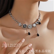 (JXJL21237 zircon love  Black  crystal necklace)retro black crystal star zircon buttons necklace woman samll exaggerati
