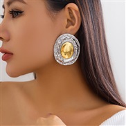( Mixed colorK2 3 38)occidental style  exaggerating Metal wind Oval surface earrings  fashion retro color geometry big 
