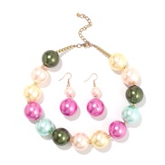 ( Color)occidental style mixed color Pearl high necklace  palace wind retro temperament earrings set woman