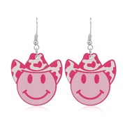((WEH3499) Pink White K)occidental style Cowboy personality fashion exaggerating occidental style fashion earrings