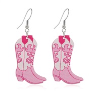 ((WEH35  ) Pink White K)occidental style Cowboy personality fashion exaggerating occidental style fashion earrings