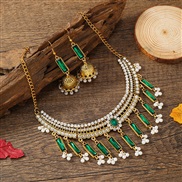 ( green anti silver)retro Bohemian style necklace Earring clavicle chain exaggerating personality ethnic style chain