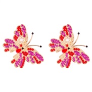 (5745  PK)occidental style creative personality insect butterfly color diamond temperament occidental style earrings wo