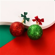 ( red and green)christmas earrings creative bow pellet asymmetry ear stud Earring