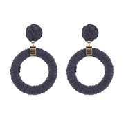 ( black)occidental style twining earrings brief handmade weave Round earring Bohemian style earrings