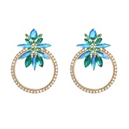 (blue green )fashion colorful diamond earrings flowers circle woman Round flowers ear stud occidental style exaggerating