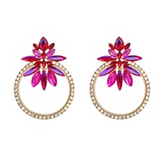 ( rose Red)fashion colorful diamond earrings flowers circle woman Round flowers ear stud occidental style exaggerating