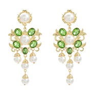( green)autumn flowers earrings occidental style exaggerating Earring woman Alloy diamond embed Pearl fashion retro ban