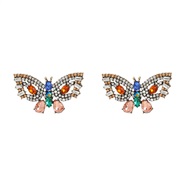 ( Color)fashion colorful diamond earrings fully-jewelled butterfly ear stud woman occidental style