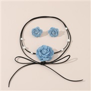 (SZ 627lanse)Cowboy flower beads belt necklace earrings set woman samll belt chain clavicle chain