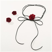 (SZ 627hongse)Cowboy flower beads belt necklace earrings set woman samll belt chain clavicle chain