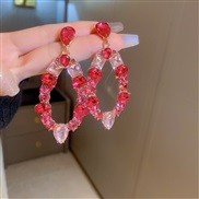 (  rose Red Set in drill water drop)retro exaggerating diamond geometry drop earrings personality palace wind temperame