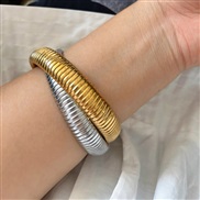 (gold silvery 1 mm)occidental style wind personality fashion snake Double circle twining elasticity bangle temperament 