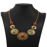 (gold +color )occidental style fashion retro turquoise necklace Round flowers necklace earrings set