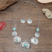 (silvery +blue )occidental style fashion retro turquoise necklace Round flowers necklace earrings set