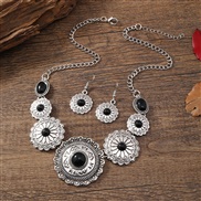 (silvery + Black )occidental style fashion retro turquoise necklace Round flowers necklace earrings set